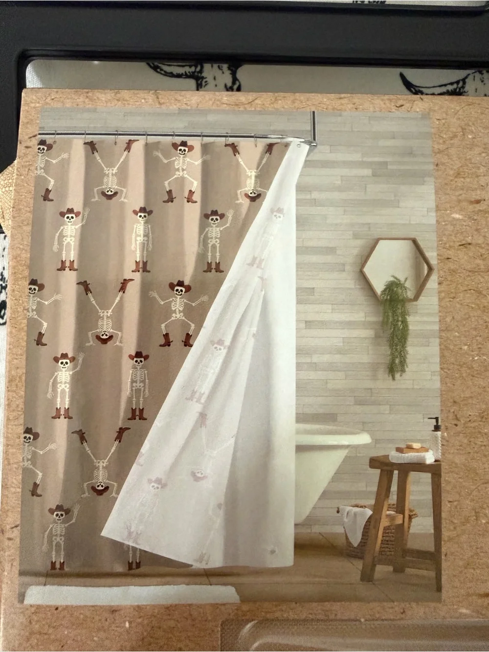 Wrangler Tan and White Western Shower Curtain Set with Gold Hooks
